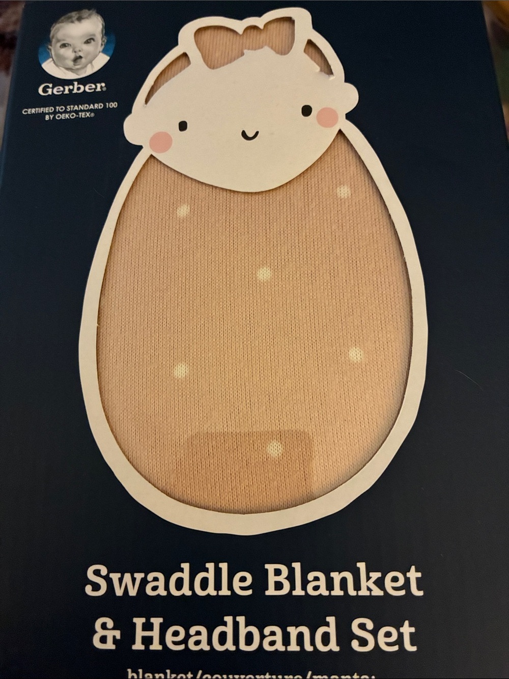 Gerber Peach Dot Swaddle Blanket & Headband Set